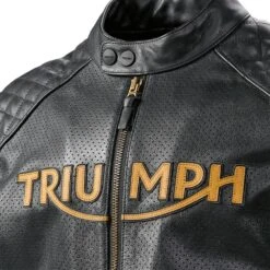 Triumph Braddan Air Race Leather Jacket -GearUp Moto TriumphBraddanAirRacingLeatherJacketBlackGoldMLES22106Zip